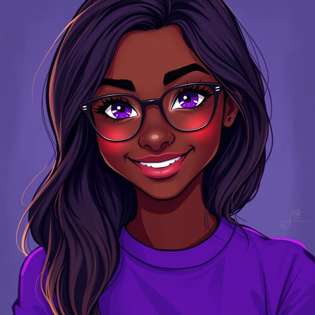 Sensual Young Woman with Deep Purple Eyes and Vibrant Purple...