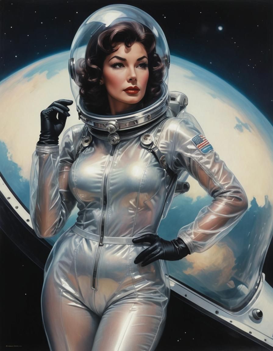 Mara Corday in Transparent Spacesuit: Retro Sci-Fi Portrait