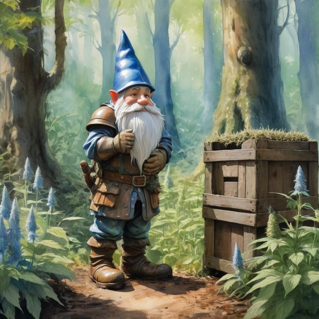 Gnome, Knight, and Hemp in Whimsical Watercolor