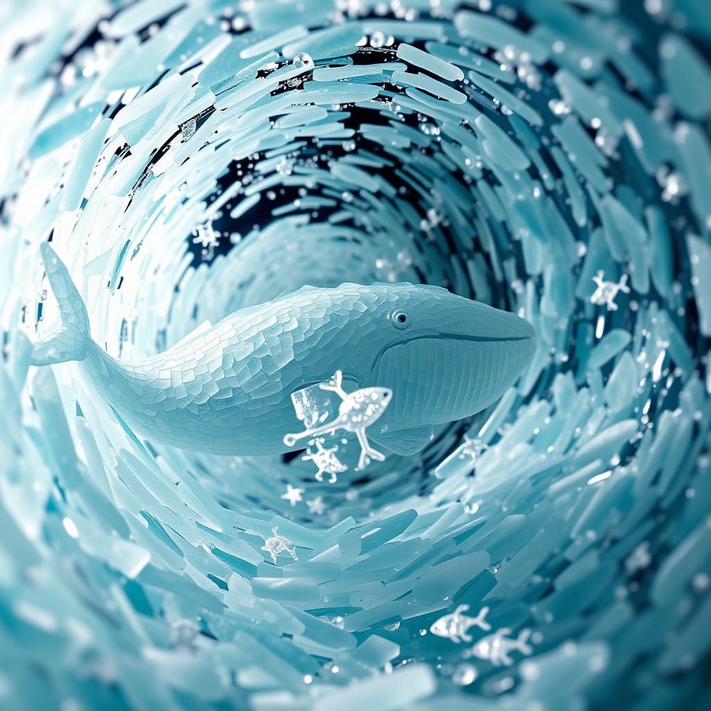 Whale Sculpture Crafted from Frosted Sea Glass