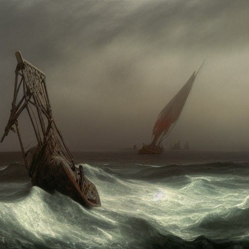 Viking Shipwreck on Stony Beach, Romanticist Style