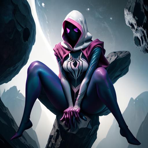 Colossal Spider-Gwen in Space: Detailed Matte Painting