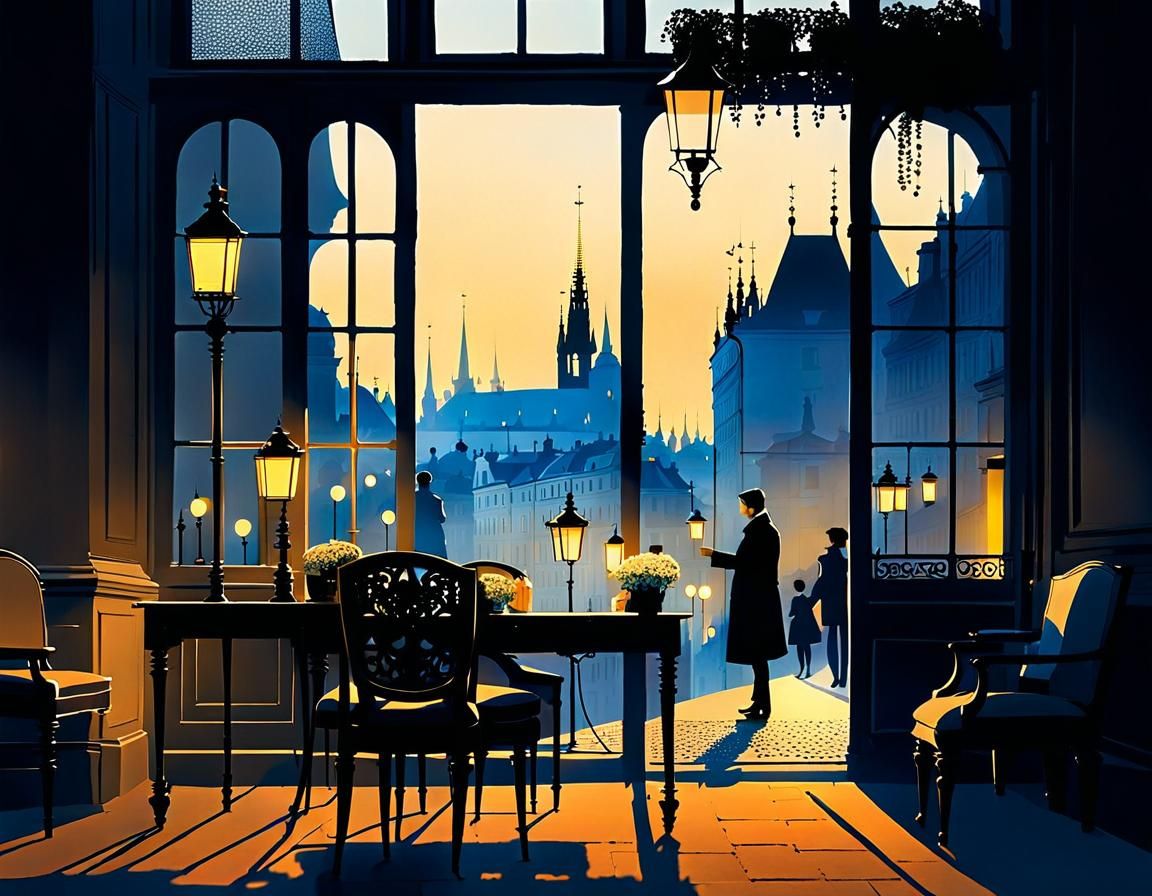 Prague in Evening Light: Detailed Illustration