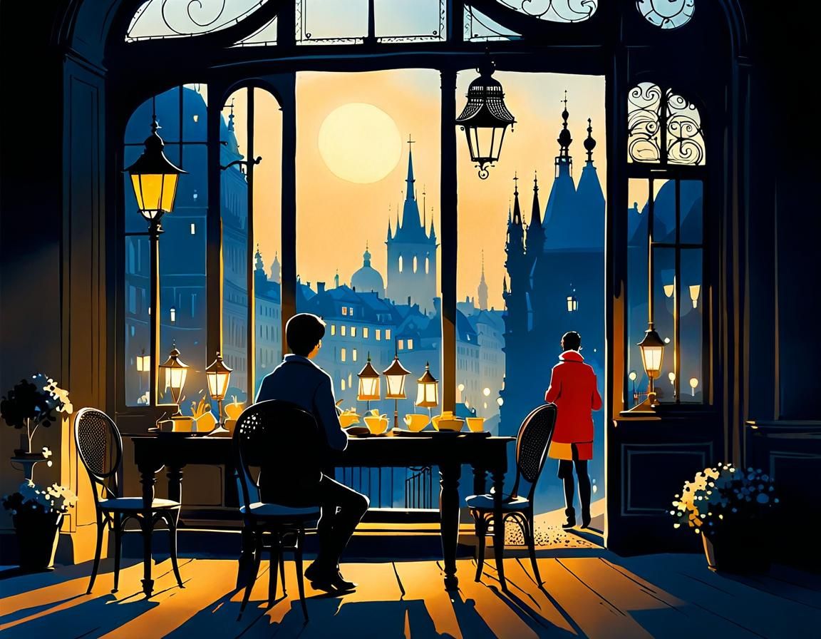 Prague in Evening Light: Detailed Animated Style