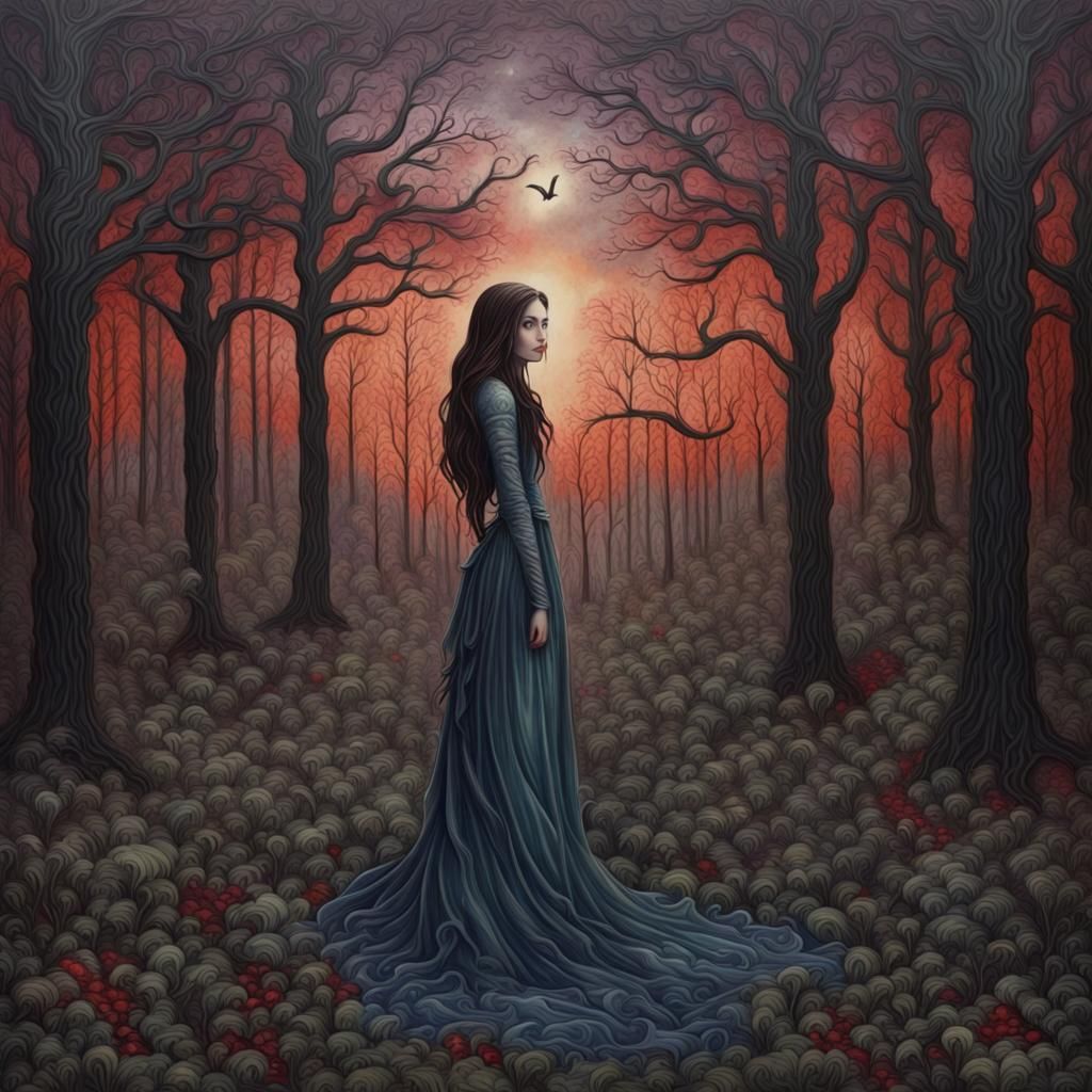 Vampire in a Magical Forest: Encaustic Art