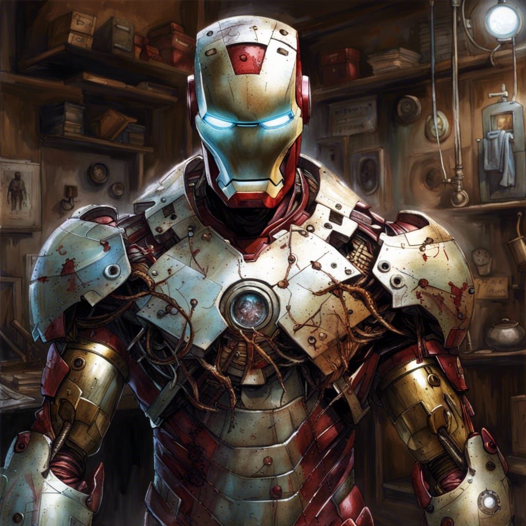 Iron Man in Dark Future High-Tech Lab
