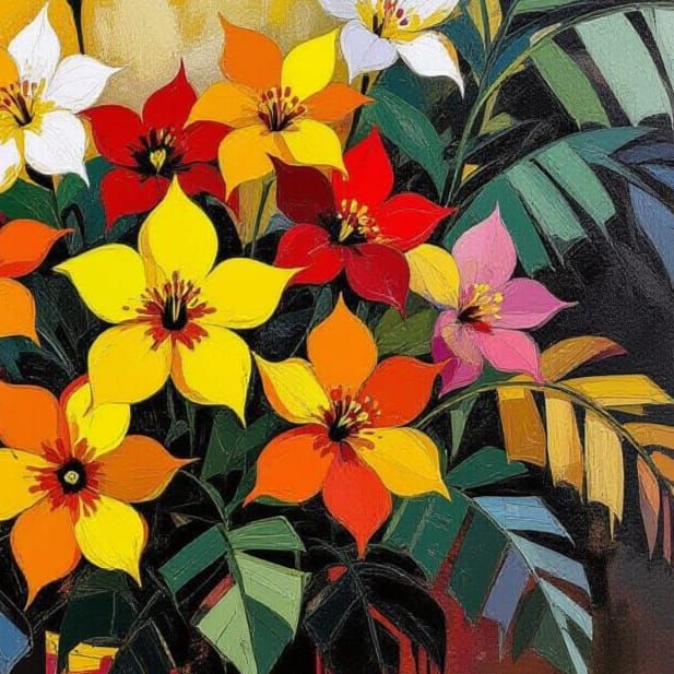 Abstract Impasto Flowers with Draped Textiles