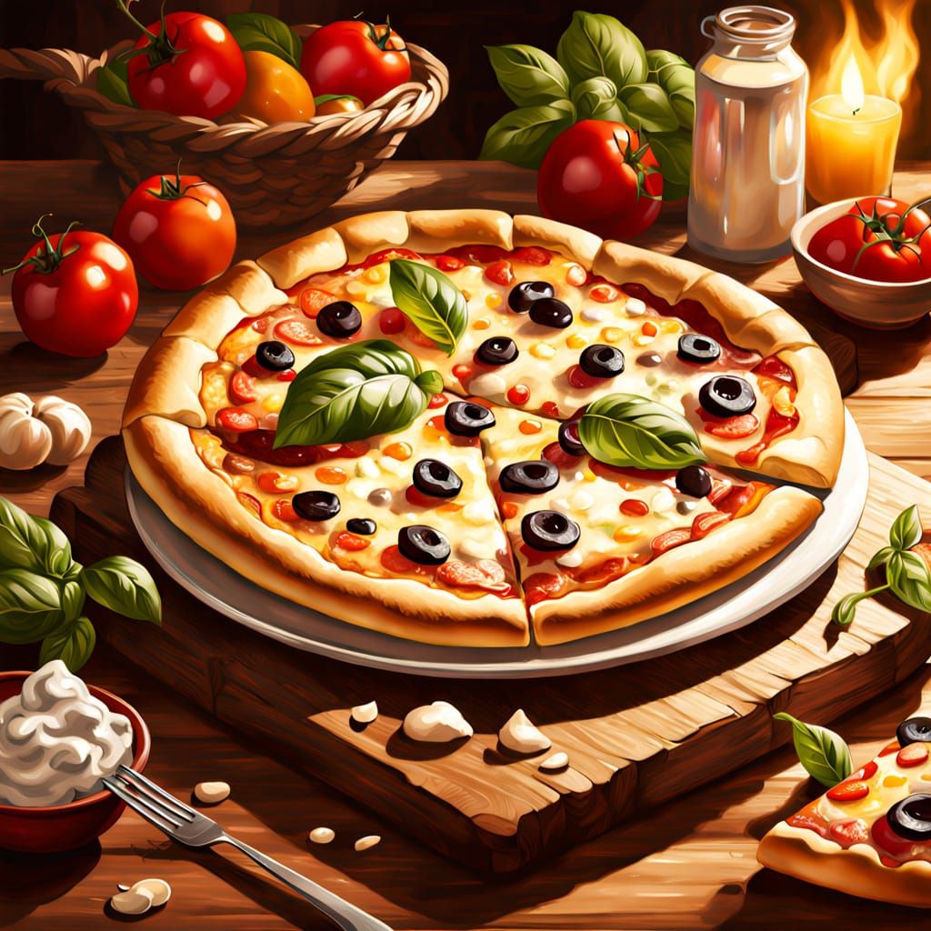 Vibrant Italian Renaissance-Style Oil Painting of a Steaming...