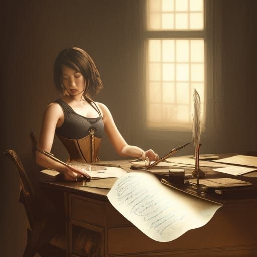 Fantasy Writer at Desk, Hyperdetailed Digital Art
