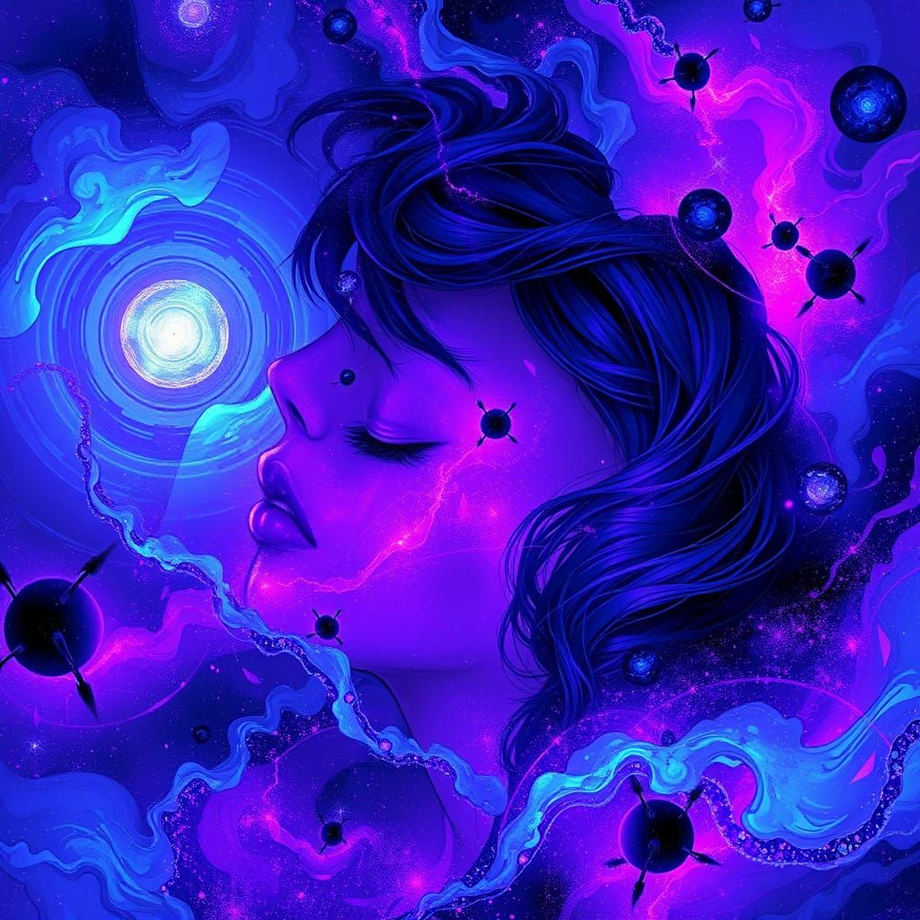 Cosmic Intimacy in Dreamlike Futuristic Art