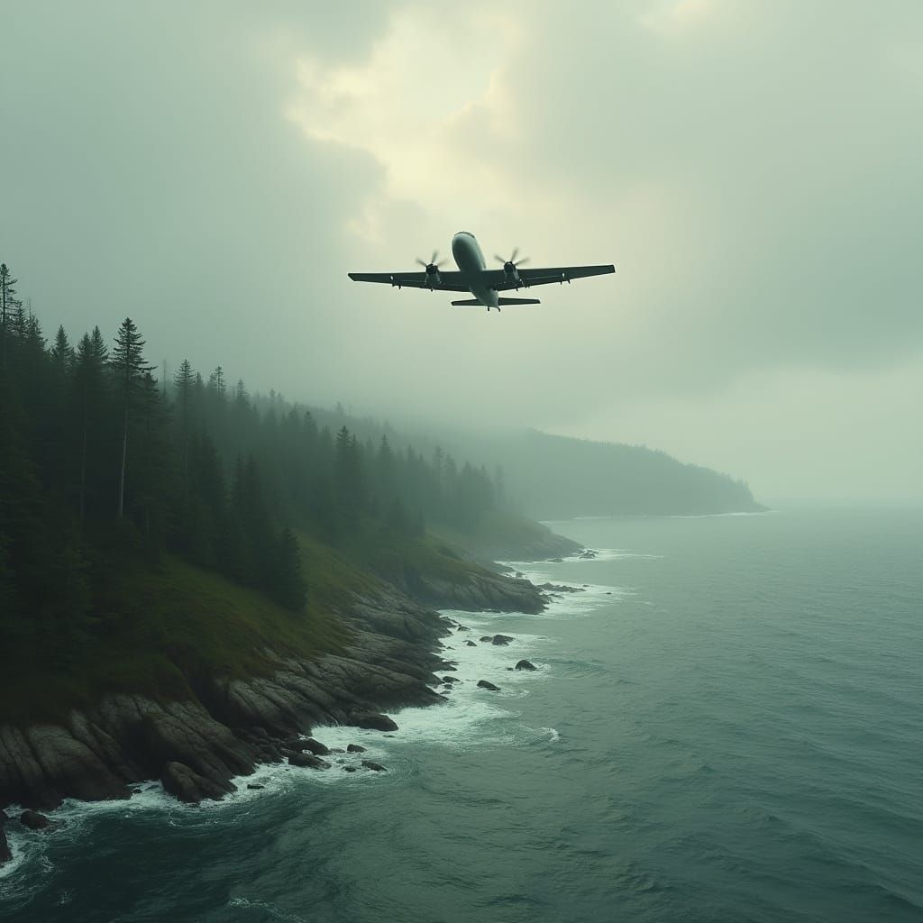 Propeller Plane Over Swedish Seaside in Moody Light