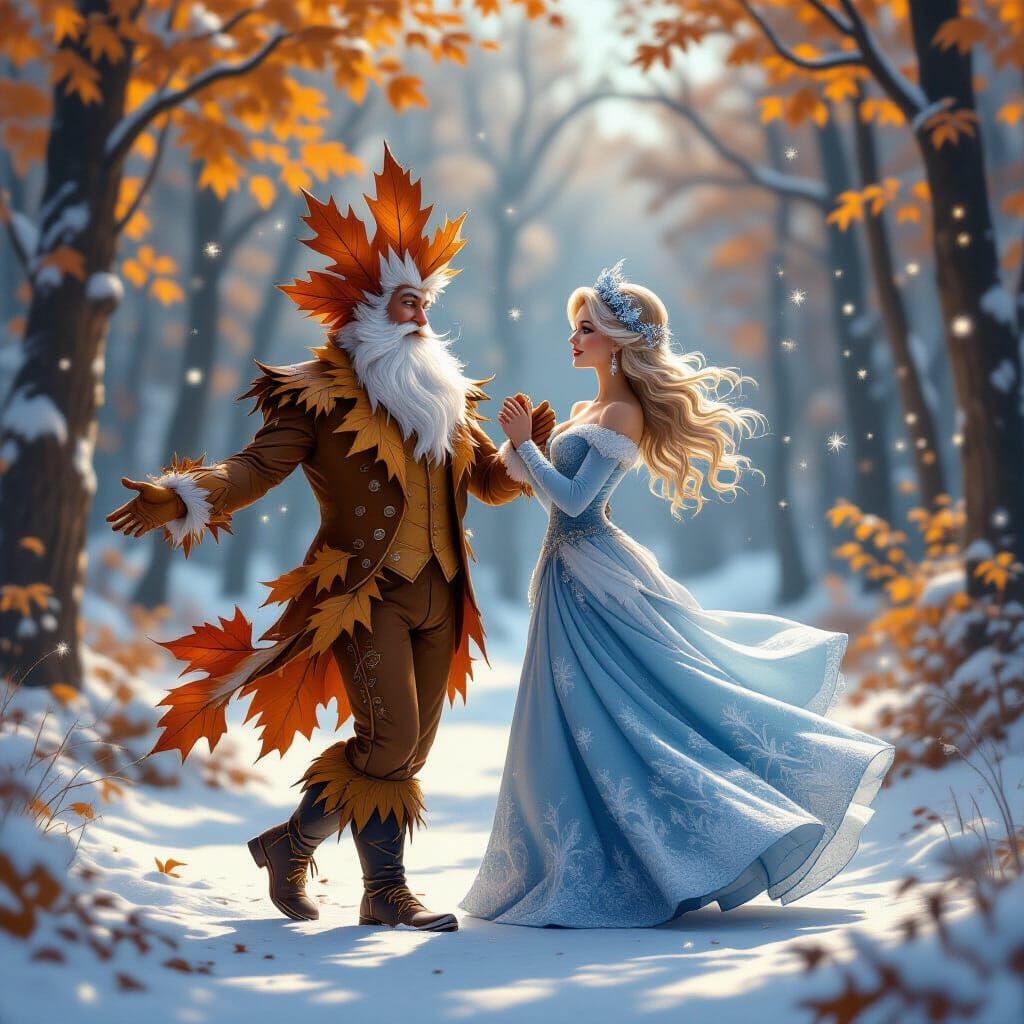Autumn and Winter dancing in a twilight forest—an anthropomo...