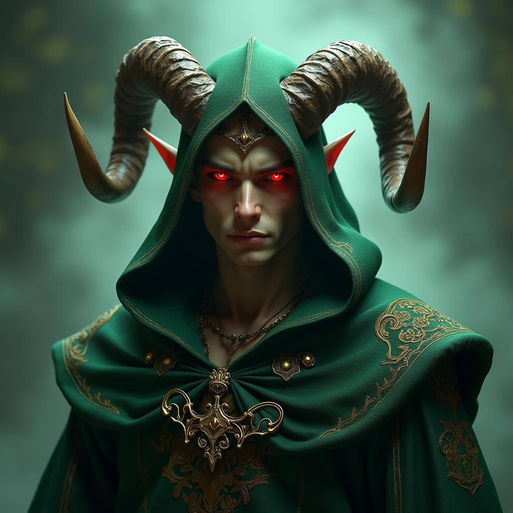 Tiefling Portrait in Realistic Fantasy Art Style