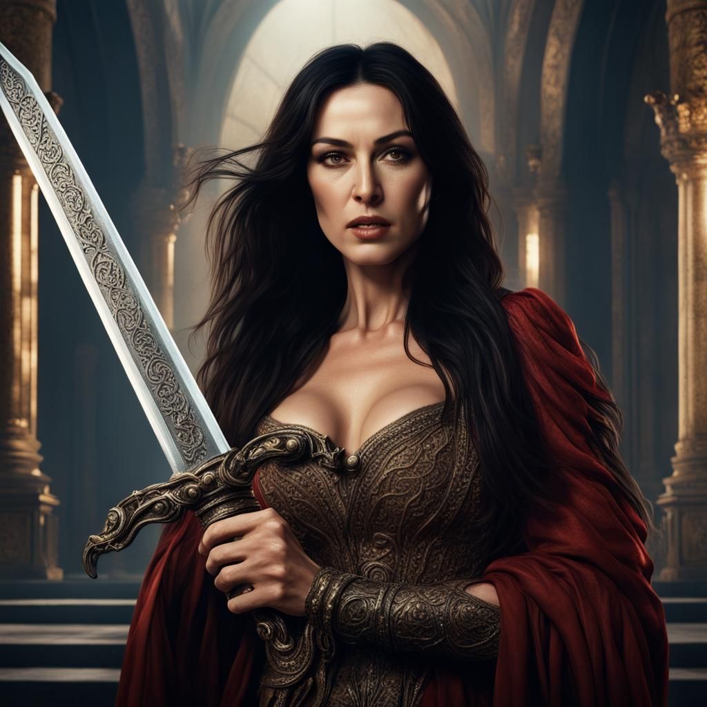 Monica Bellucci Portrait with Sword in Detailed Fantasy Art