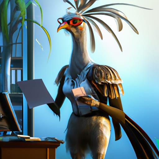 Secretary Bird Dressed as Secretary, Digital Art