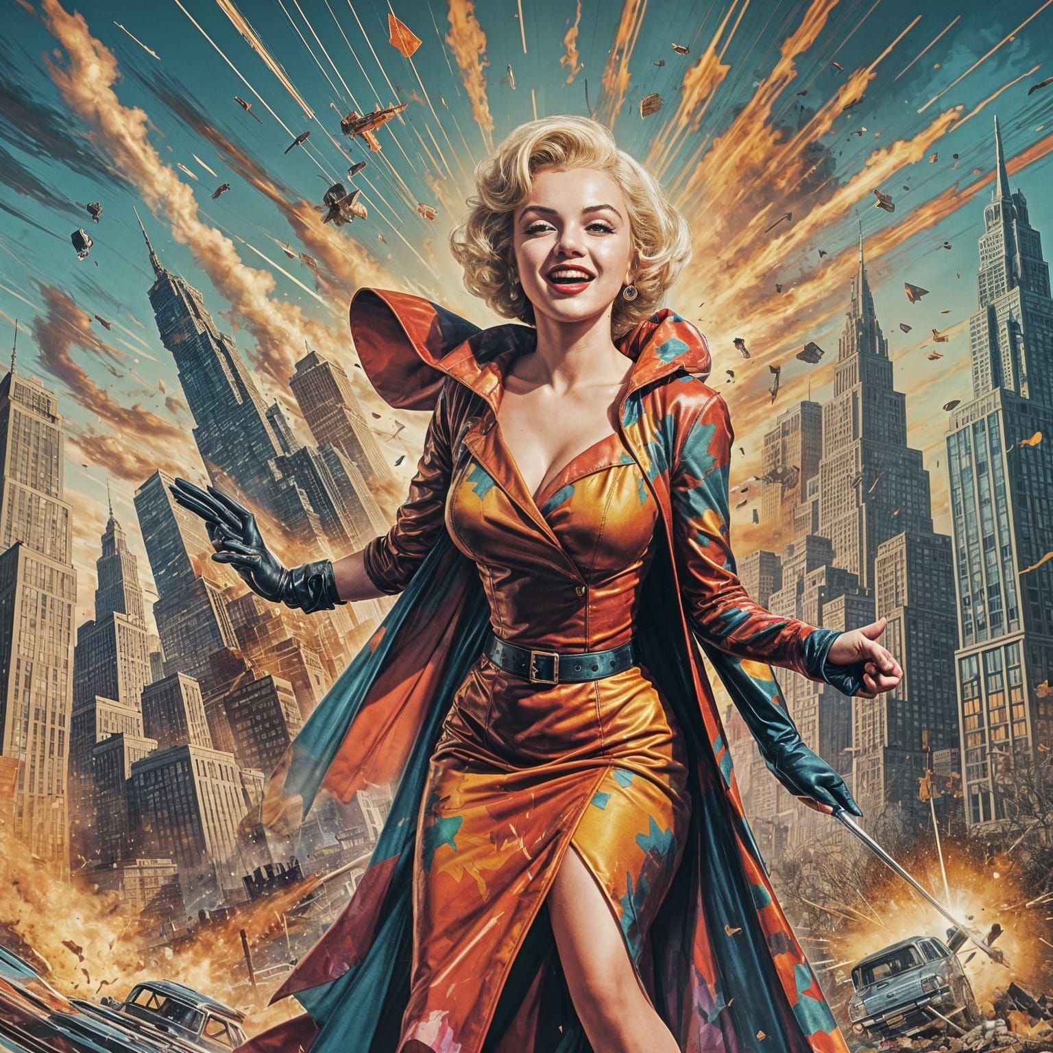 Marilyn Monroe Supervillain Movie Poster in 1960s Style