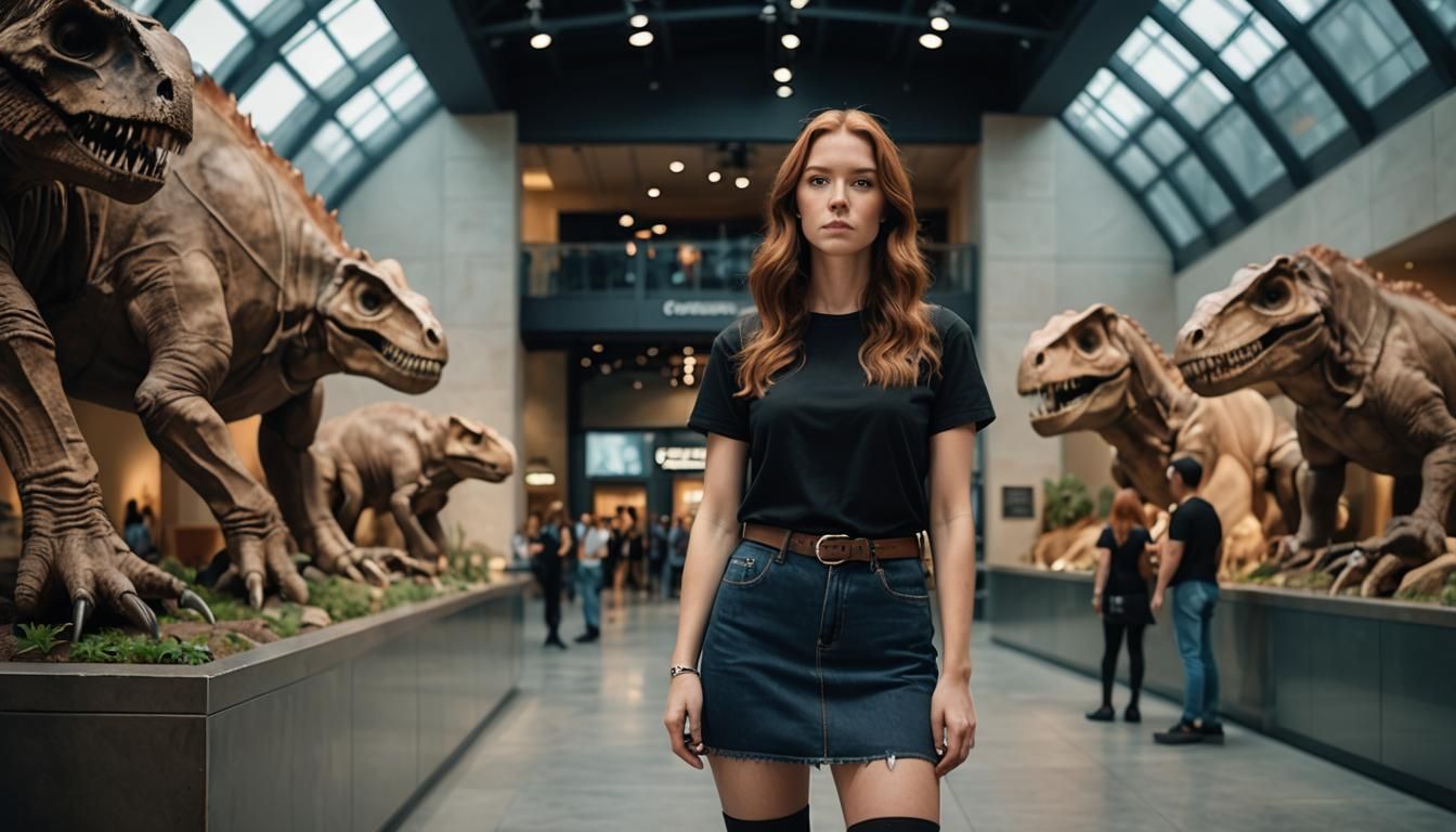 Woman in Paleontology Museum: Photorealistic Portrait