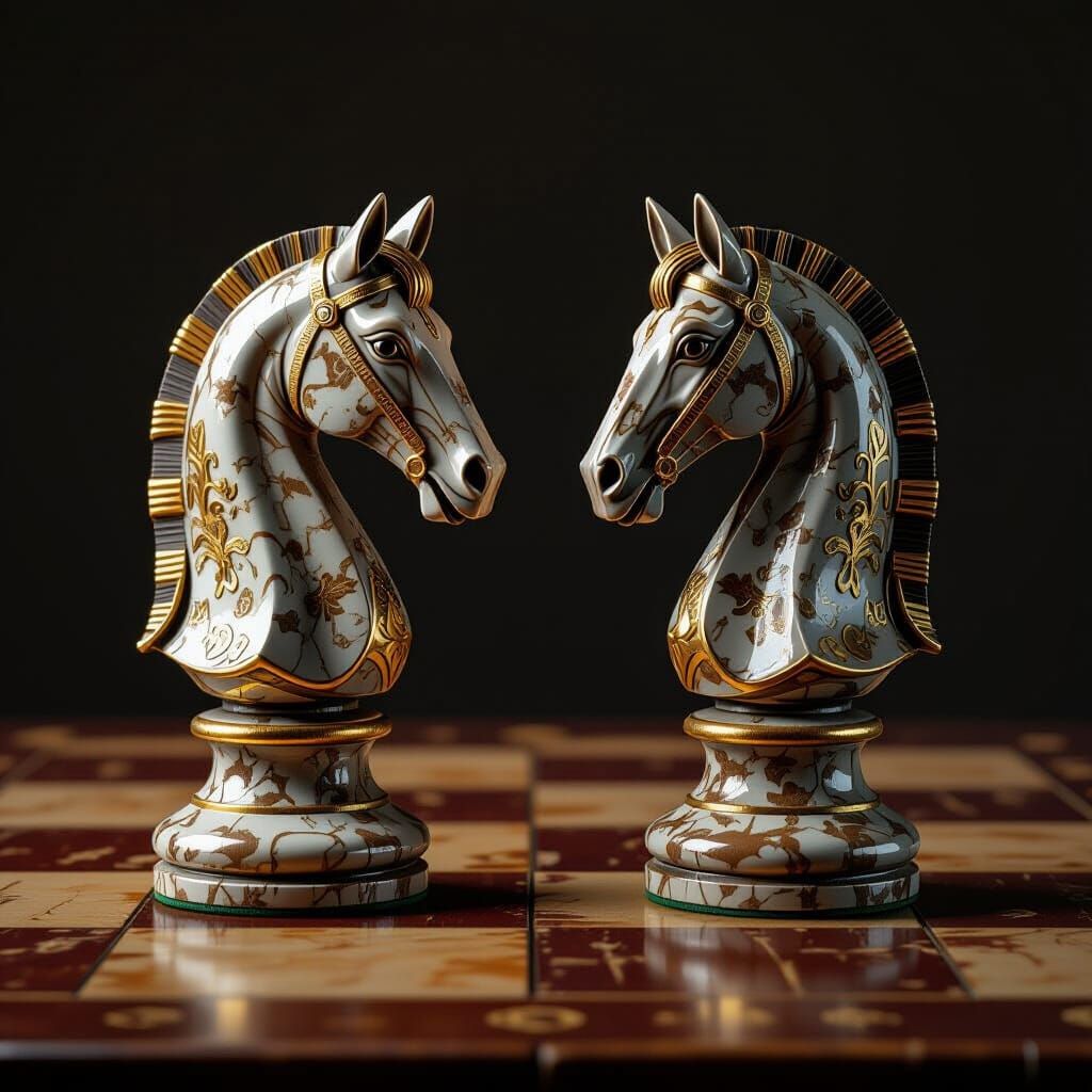 Chess Knights Face Off: Dramatic Cinematic Lighting