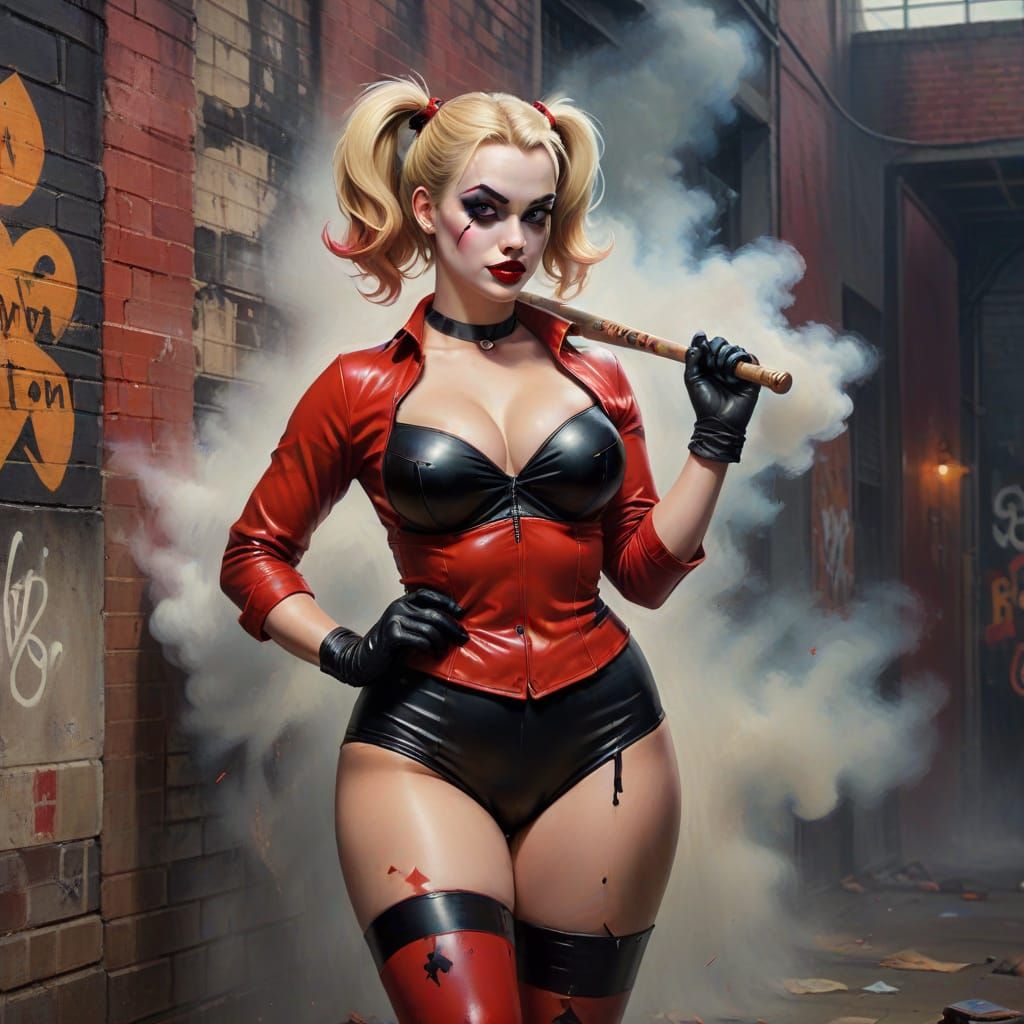 Harley Quinn Pinup in Gil Elvgren Style