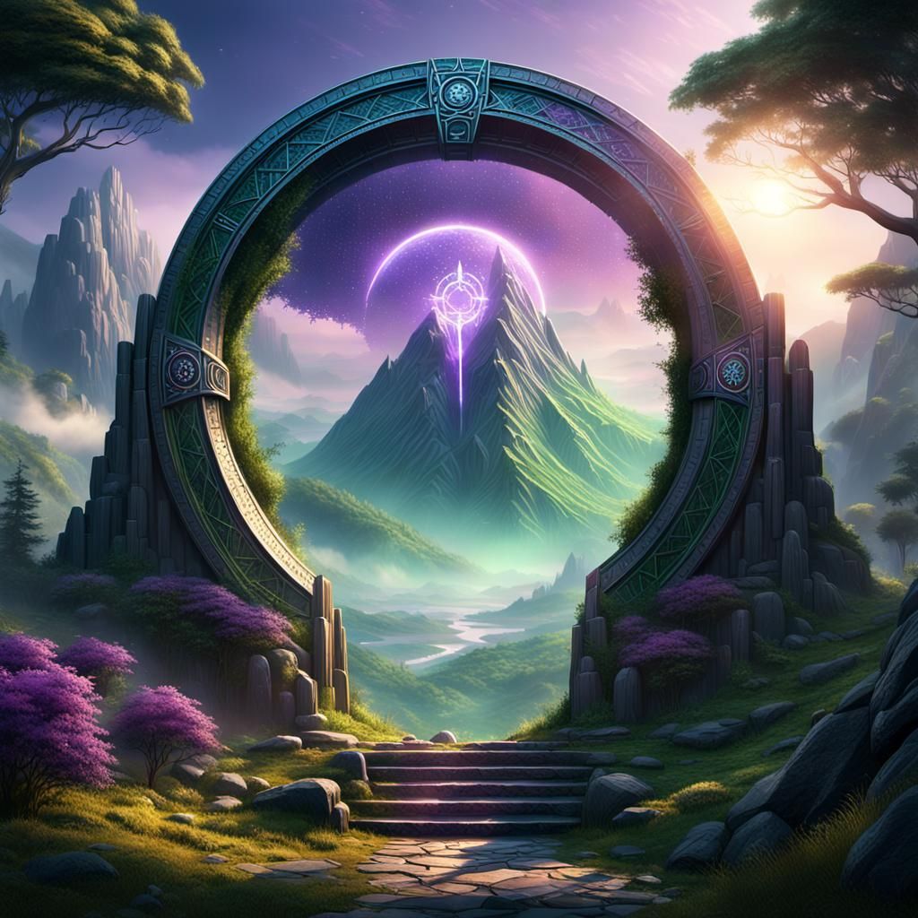 Fantasy Stargate in Mountain Landscape: Digital Art