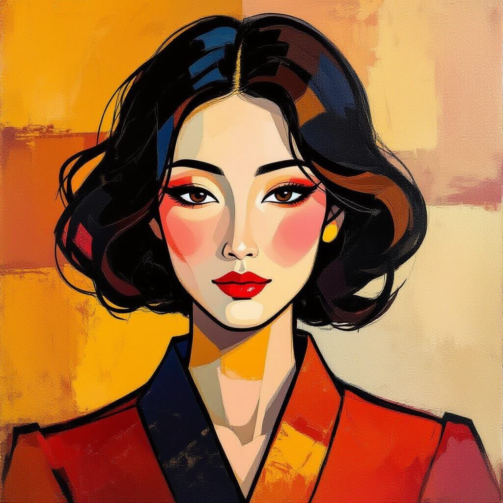 Expressionist Abstract Painting of an Asian Woman