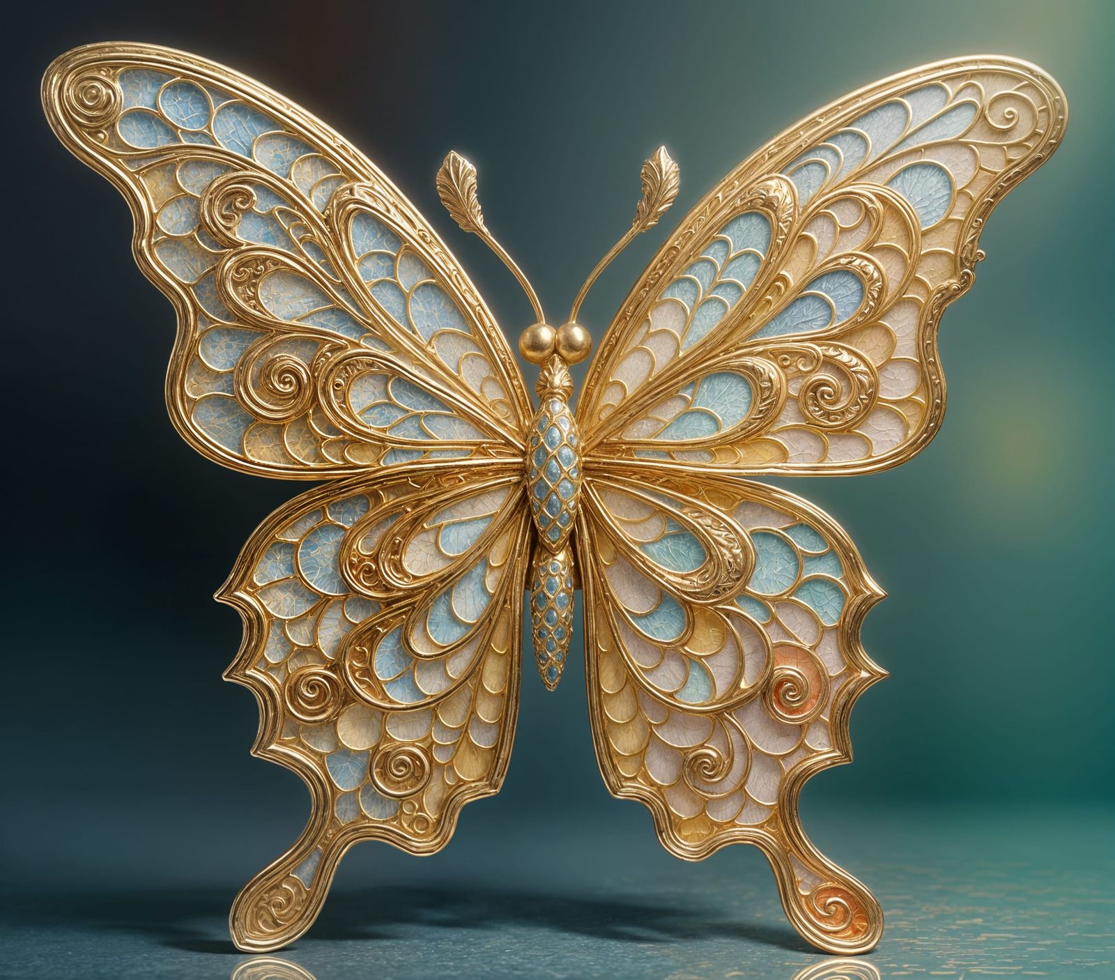 Gold and Platinum Butterfly Expressionist Impasto Painting