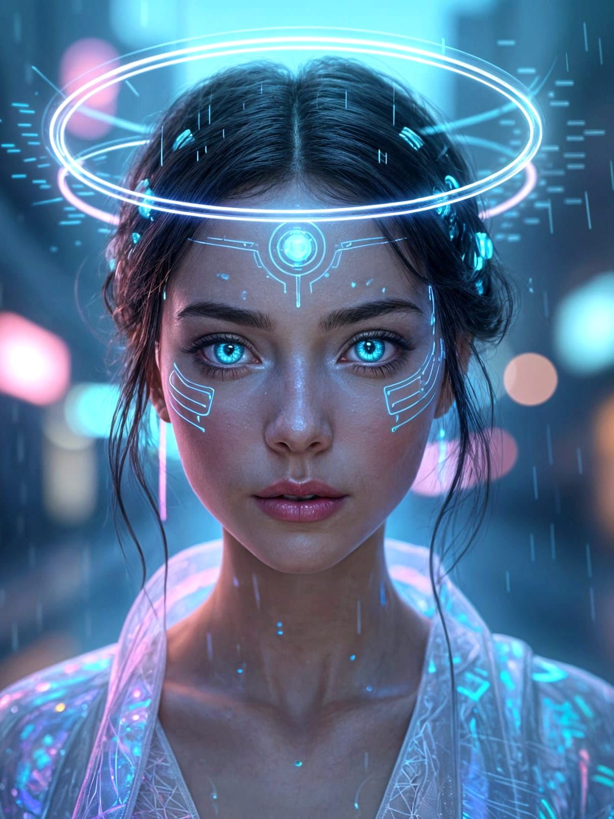 Cyberpunk Portrait with Holographic Details