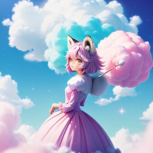Cotton Candy Fox in Pastel Wonderland: 3D Anime Art