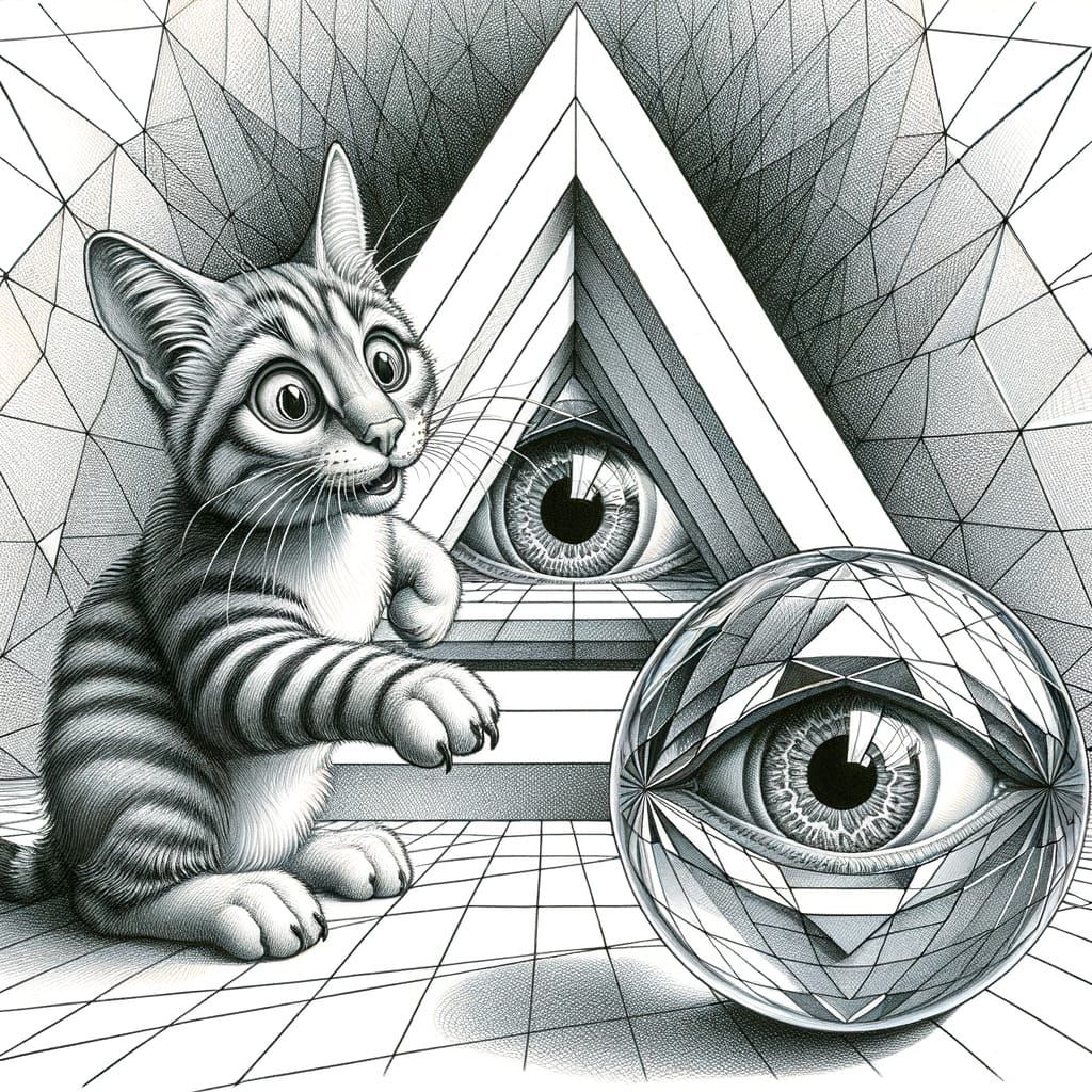 Escher-Inspired Pencil Sketch of Mischief and Wonder