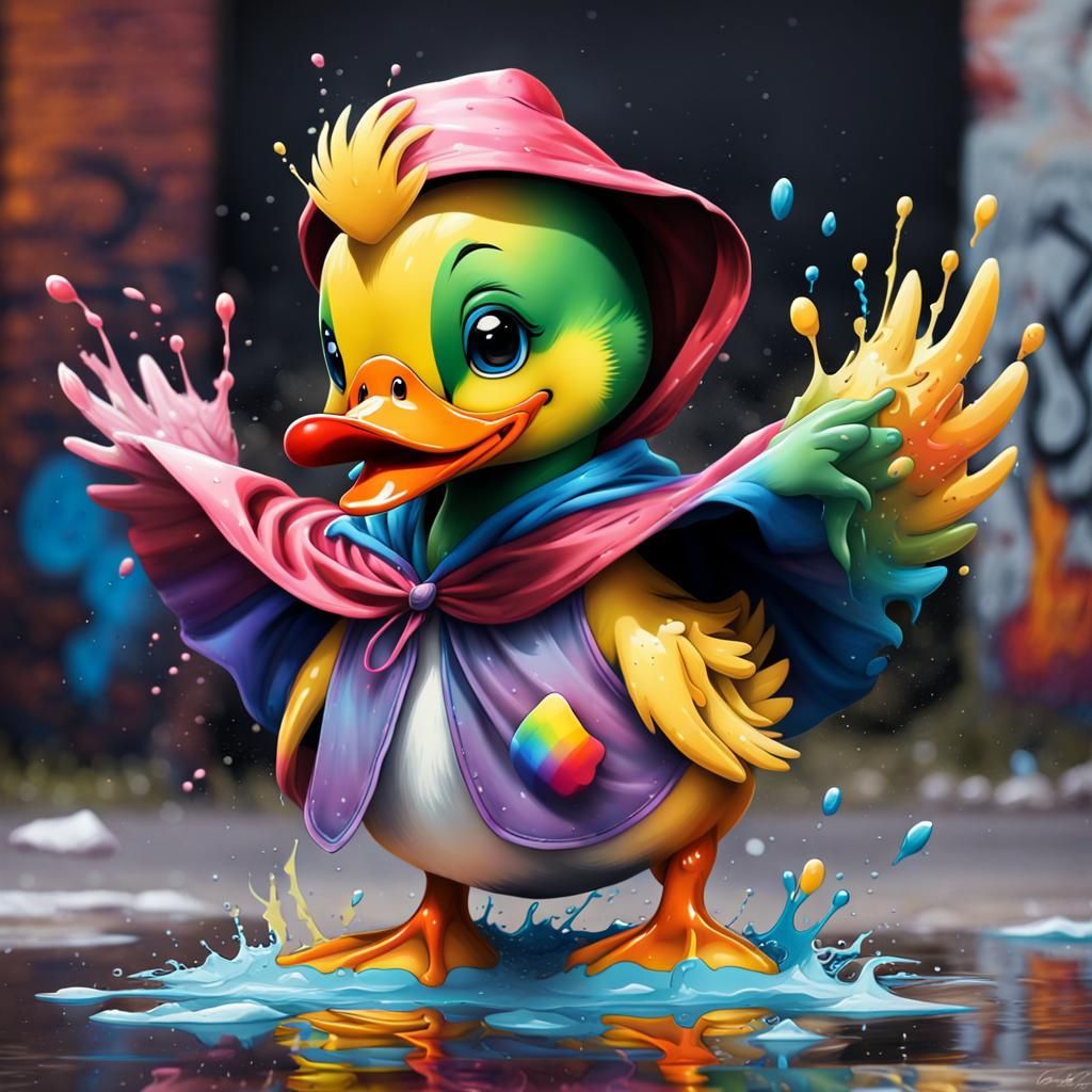 Rainbow Duck Superhero in Graffiti Art Style