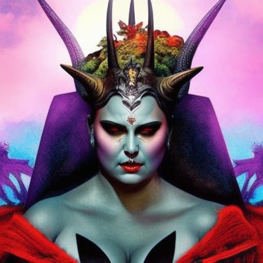 Sad Devil Woman with Horns in Dystopian Art
