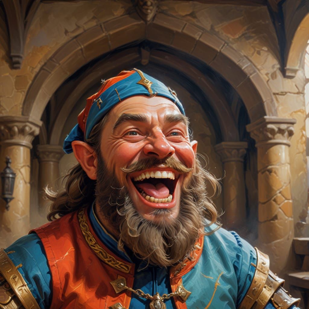 Dwarf Bard Portrait in Castle Room Interior