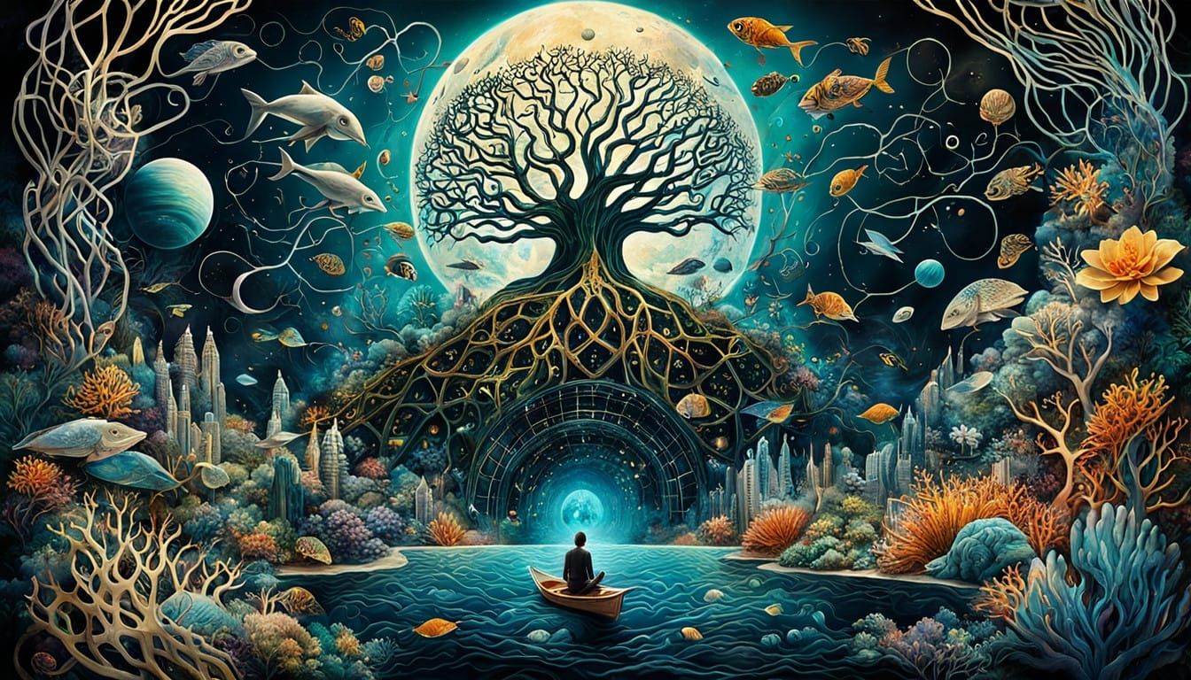 Surreal Bio Art Collage of Mythological Sounds and Nature