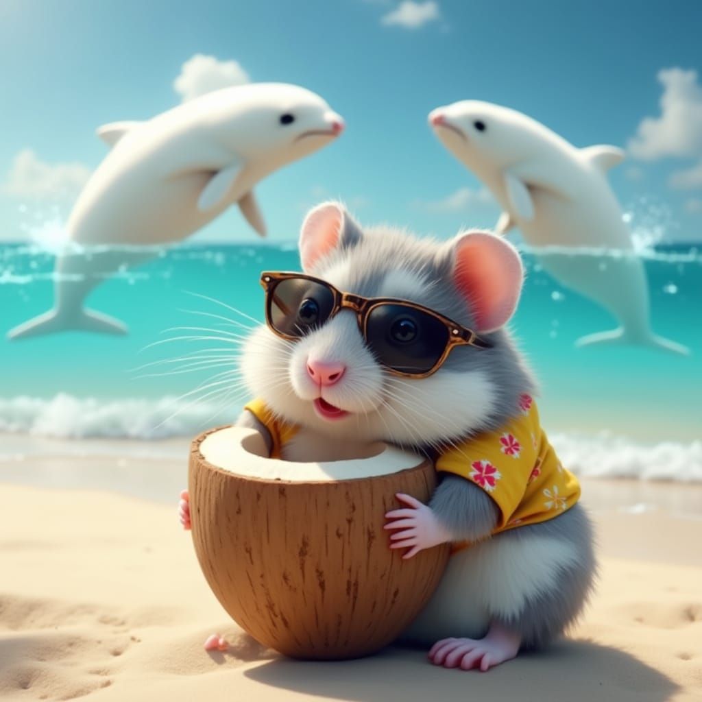 Realistic Hamster Soaks Up Tropical Bliss on Beach