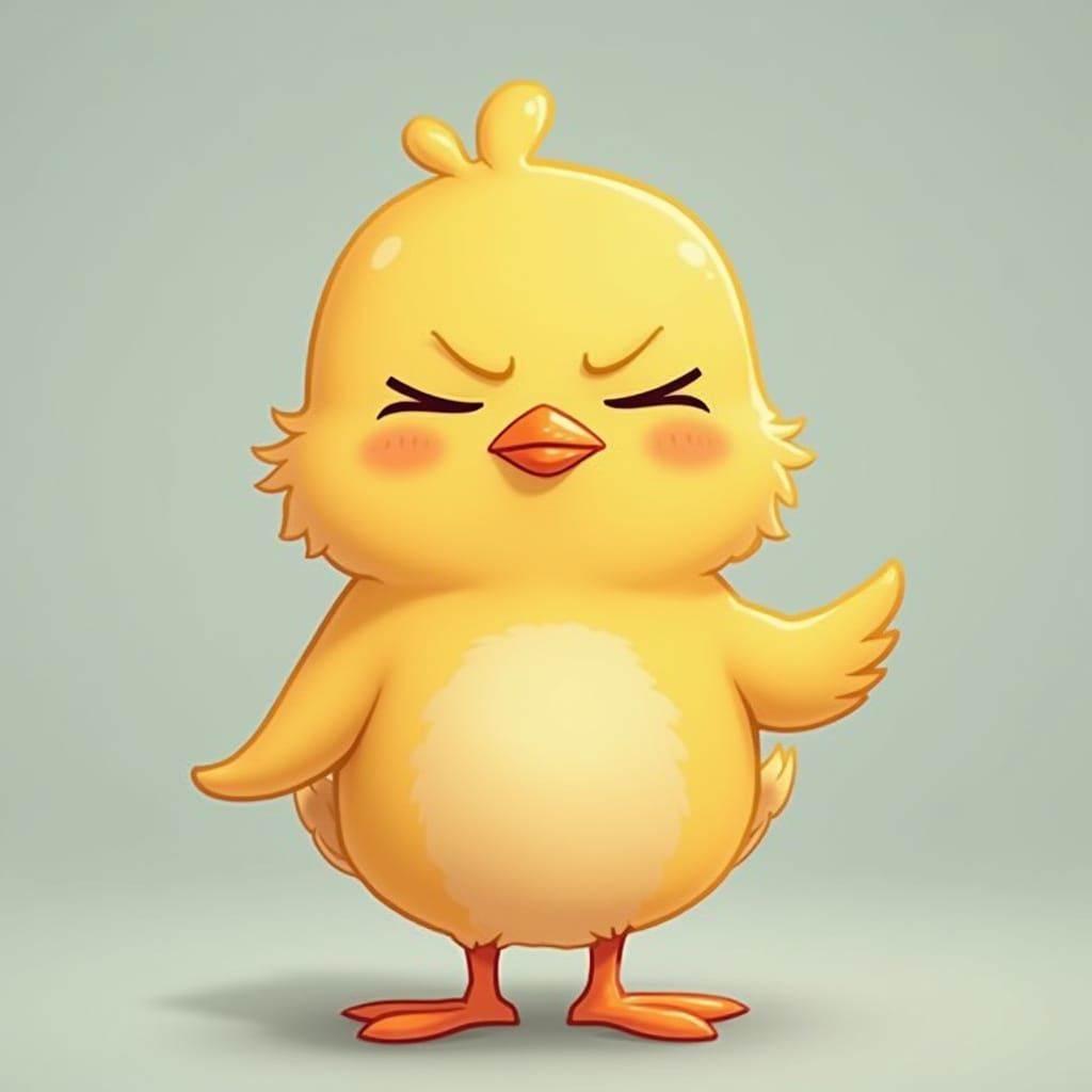 Grumpy Cartoon Chick with Snooty Expression
