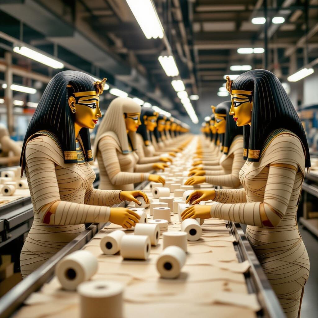 Mummies Working in a Toilet Paper Factory