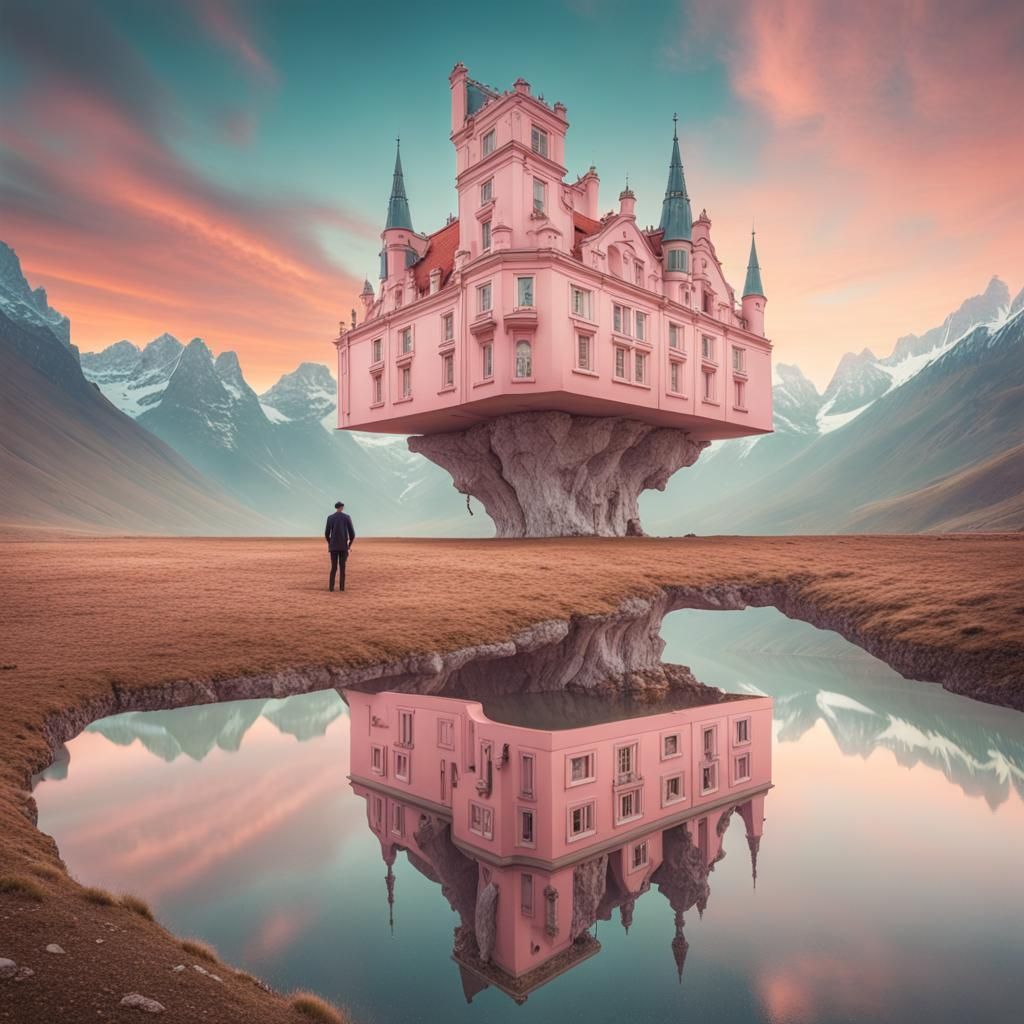 Surreal Inverted Dreamscape with Whimsical Figures