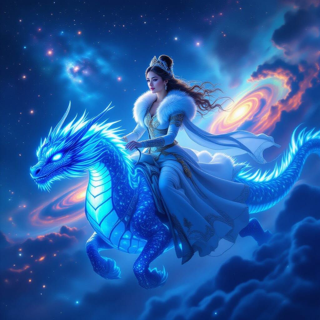 Siberian Princess Riding Bioluminescent Dragon