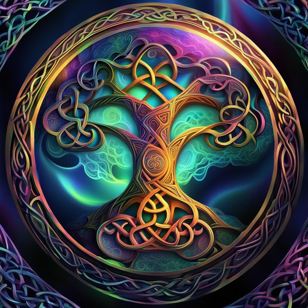 Celtic Knot Yggdrasil in Fractal Art Style