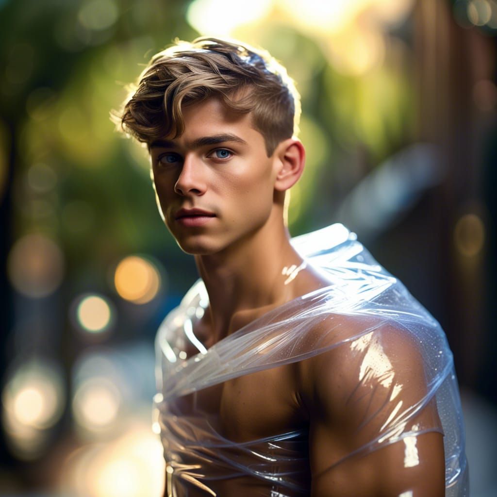 Cellophane Wrapped Frat Boy Portrait in Natural Light