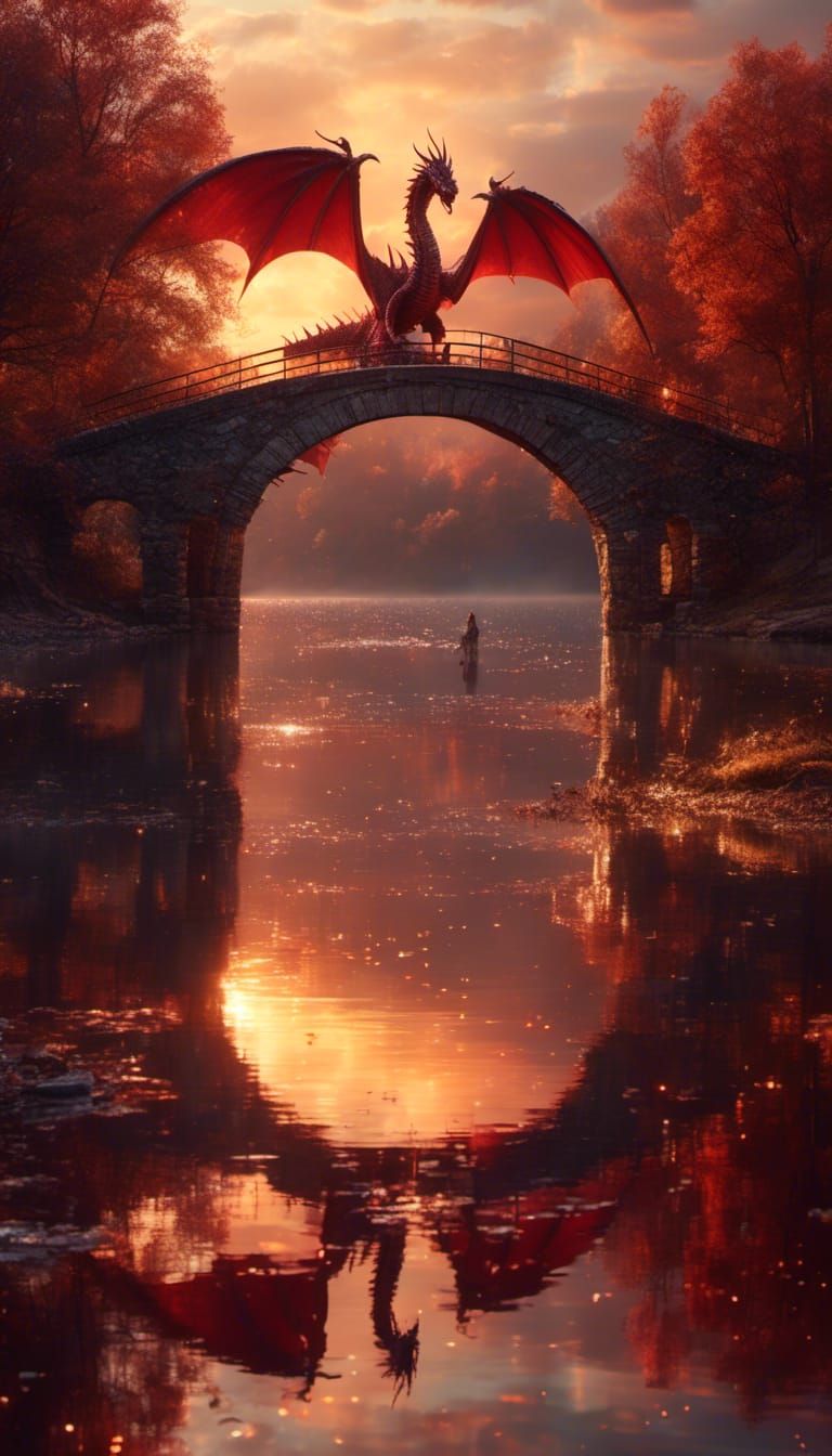 Sunset Dragon on Stone Bridge Reflection