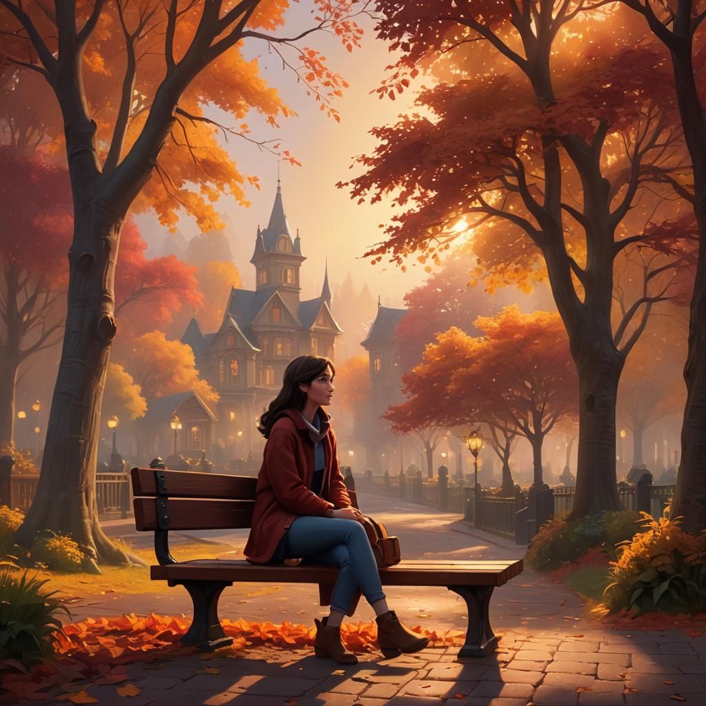 Pixar-Inspired Brunette Girl in Autumn Landscape