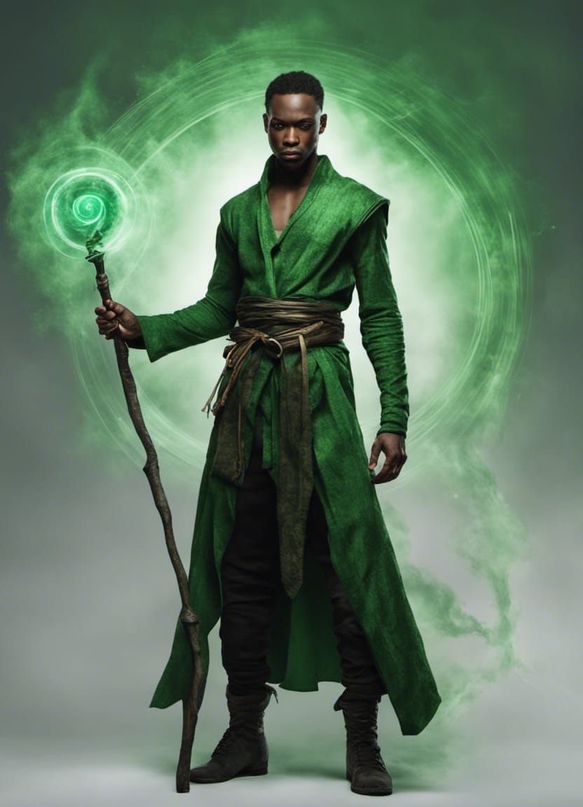Black Human Mage in green 1