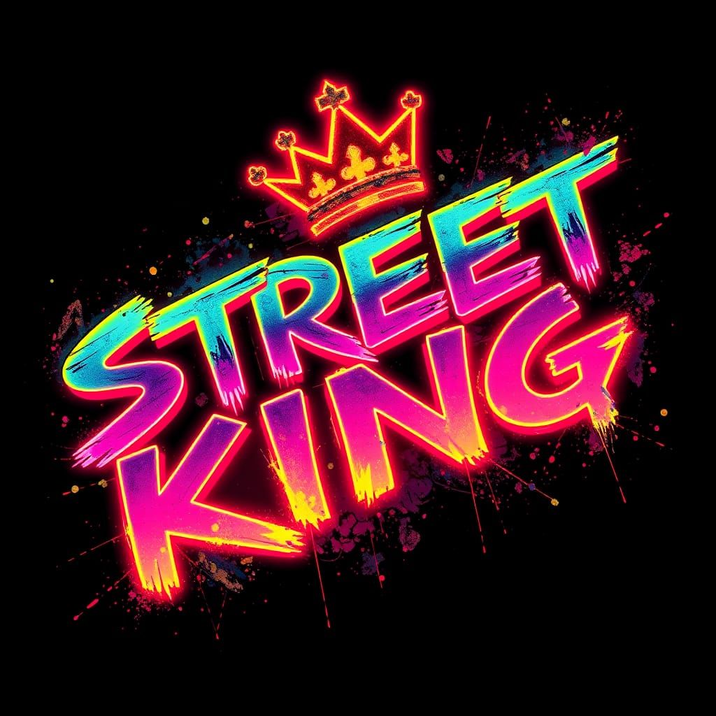 Neon Street King Typography in Grunge Art Style