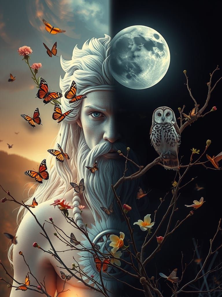 Bipolar God: Light and Darkness Unite in Hyperrealistic Form