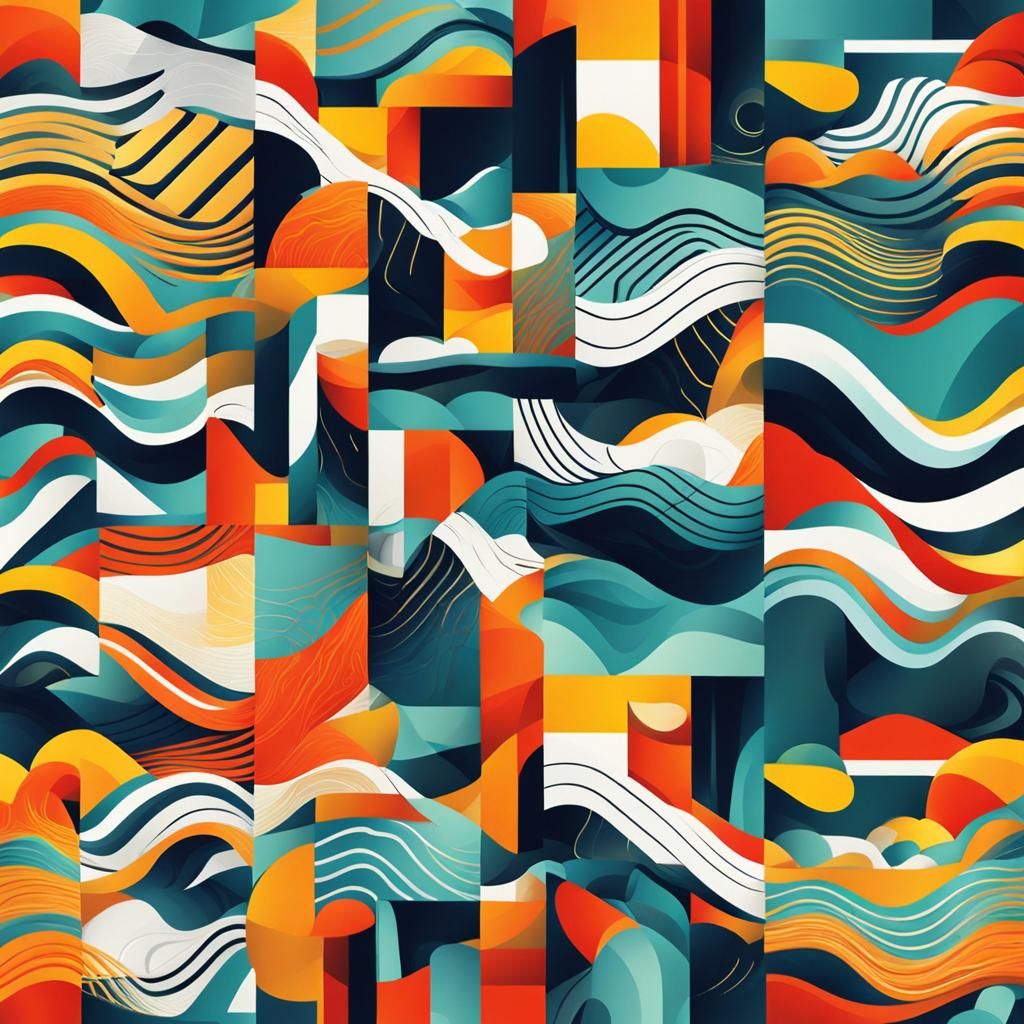 Geometric Line Waves in Cubist Art Deco Style
