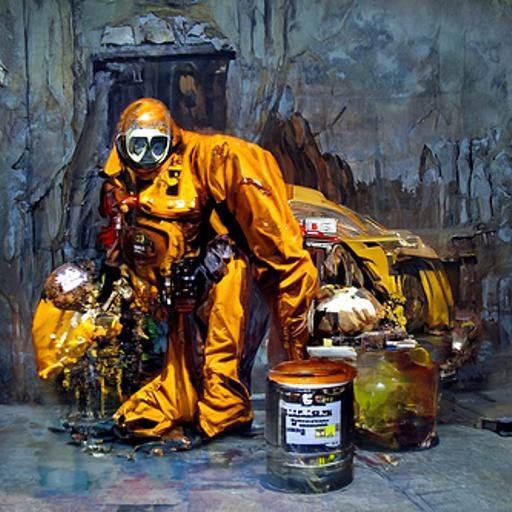 Hazmat Suit and Toxic Waste in Oil Painting