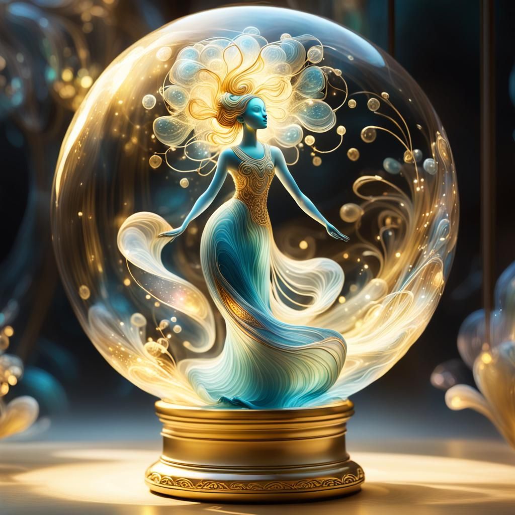 Dancing Figure in Golden Bulb: Ethereal Concept Art
