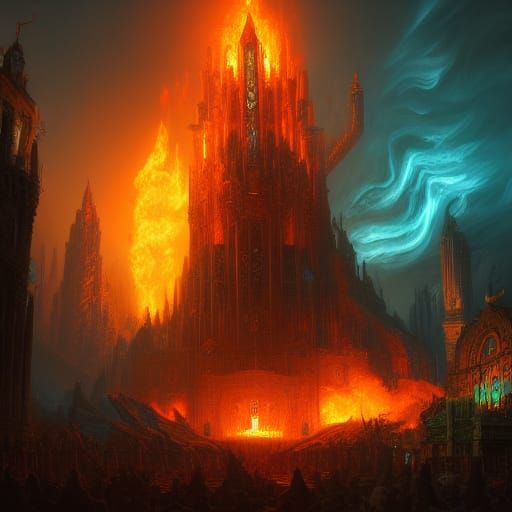 Bright Flames in Detailed Matte Painting Style