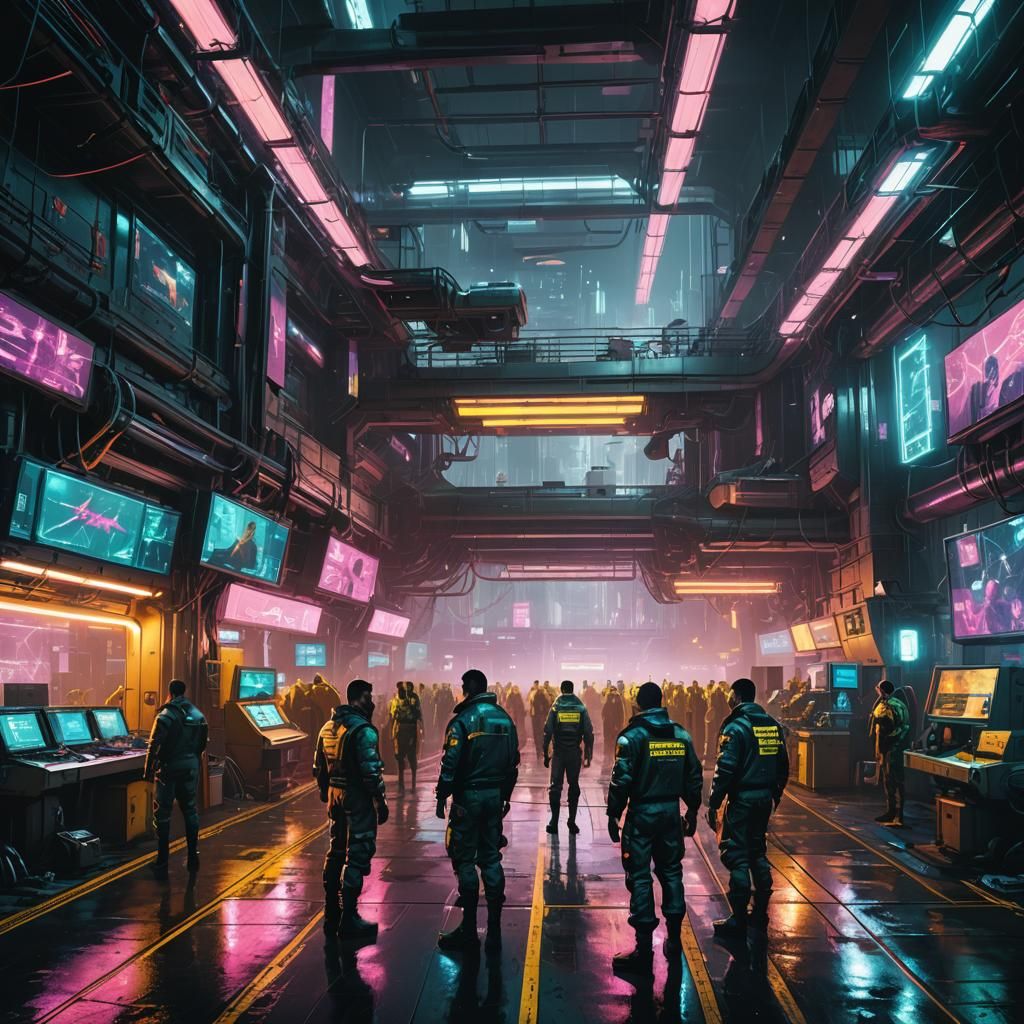 Cyberpunk 2099 Factory: Neon and Holograms